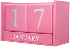 YUUFUU Wooden Perpetual Desk Calendar Blocks, Pink Desk Accessories Wood Cubical Decorations Calendar Month Date Display Home Office Desk Decor Gifts for Women Men (Pink)