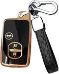 HIBEYO TPU Key Fob Cover for Toyota 86 Crown Mark X Camry Prius Wish Ractis Avensis Aqua IQ Vitz Land Cruiser Prado Subaru Key Case Shell Car Accessories with Key Chain-Black, Black, original size