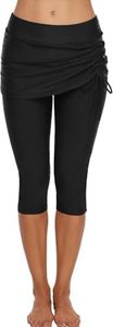 ECUPPER Womens Swim Capris Shorts Swimming Leggings Board Shorts Bathing Suit Swimwear Bottoms High Waisted Swimsuit Pants for Beach Surf Black US 4-6