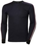 Helly Hansen Men Lifa Dry Stripe Crew Long Sleeve Baselayer T-Shirt - Navy, Medium