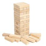 Wooden Block Tower Game 51 Rectangular Pcs Hardwood Set Block Stacking, Stack Crashing Game Plain Wood