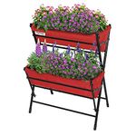 VegTrug Felt Liner 2 Tier Ladder Planter, Red, Double Tier LxWxH - 26.5 x 18.3 x 33.46, 1 Stand Including Two Red Felt Planters, One for Each Tier and Fittings.