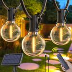 Elegear Solar Festoon Lights Outdoor with Remote+Timer, Dimmable Solar String Lights 4 Lighting Modes 61FT/18.5M IP44 Waterproof with 25+2 Bulbs for Garden Patio Yard Festival Camping with USB C Port