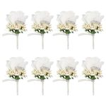 CRASPIRE Boutonnieres for Men Wedding Corsage Set of 8 White Rose Groom Boutonniere with Rhinestone for Groom and Best Man for Wedding Party Prom Anniversary Bride Bridesmaid Groomsmen