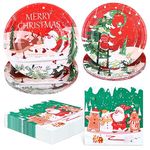 KESOTE 24 Sets Christmas Plates and Napkins Christmas Dishes Set Serve for 24 Guests Dinnerware for Christmas Party Favors