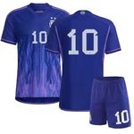 Fan Kitbag Kids Argentina #10 Away 22/23 Soccer Jersey Shorts Set Youth Sizes (YS 10-13 Years, Purple SS Away)