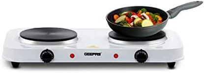 Geepas 2000W Double Hot Plate for Flexible & Precise Table Top Cooking – 2 Ring Hobs with Cast Iron Heating Plates – Portable Electric Hob for Home, Camping & Caravan Cooking – 2 Years Warranty