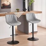 YOUNIKE Bar Stools Set of 2, Modern Barstools for Kitchen Island, Adjustable Swivel Barstools with Back, PU Leather Padded Bar Stool, Conter Height Bar Stools Breakfast Counter Chairs, Grey