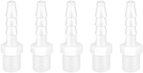 Quickun Plastic Hose Barb Fitting, 3/16" Barb to 1/8" Male Thread White Adapter Union Fitting ( Pack of 5 )