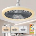 Ceiling Fan with Light and Remote Indoor, Socket Ceilings Fans Enclosed 10" with Light E26 3 Colors Infinitely Adjustable LED Mini Ceiling Fans for Bathroom/Bedroom/Living Room/Garage/Kitchen