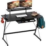 SHW 40 Inches Gaming Vista Desk with Monitor Riser, Drawer and Hooks