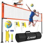 Patiassy Outdoor Portable Volleyball Net Set System for Backyard - Quick & Easy Setup Adjustable Height Steel Poles, PU Volleyball, Pump, Hammer and Carrying Bag (Orange)