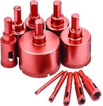 11 Pcs Tile Hole Cutter Set Diamond Drill Bit Kit Brazing Core Hole Saw Set Hole Saws Mandrels 6mm - 50mm, Hollow Core Drill Bit Set for Glass, Porcelain, Ceramic, Granite Stone