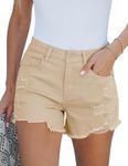 luvamia Jean Shorts for Women High Waisted Stretchy Distressed Denim Shorts Ripped Frayed Raw Hem Summer Casual Shorts Women Jean Shorts High Waisted Light Beige Size Xx-Large Size 20 Size 22