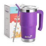 Mollcity Insulated Tumbler with Handle 16 oz Stainless Steel Double Wall Vacuum Tumbler Cups Travel Coffee Mug with Lid and Straw (Purple)