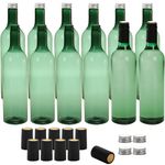 WUWEOT 12 Pack Plastic Wine Bottles, 750ml Reusable Empty Bordeaux-Style Liquor Bottles, Green Long Neck WIne Bottles with Screw Lid and Shrink Capsules Caps