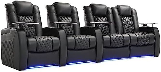 Weilianda Home Theater Seating Top Grain Leather Recliner Chair Dual Power Movie Gaming Sofa Electric Headrest with Tray Table Type-C USB Charge Cup Holders Black