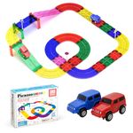 PicassoTiles 30 Piece Race Car Track Building Block Educational Toy Set Magnetic Tiles Magnet DIY Playset 2 Race Car Trucks Toys STEM Learning Construction Kit Hand-Eye Coordination Fine Motor Skill