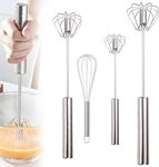 Set of 4 Semi-Automatic Stainless Steel Whisks, Rotating Push Mixer, Simple Half Automatic Whisk, Kitchen Accessories, Stirrer for Whisking Whisk