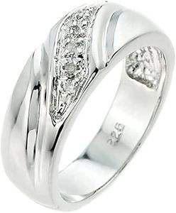 .925 Sterling Silver 5 Diamond Accented Men's Wedding Band (J-K Color, I1-I2 Clarity) - Size 15-3/4