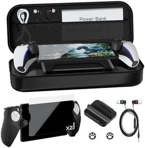 Hosanwell 9-in-1 Accessories Set Compatible with Playstation Portal, EVA Carrying Case for PS Portal*1, Soft Silicone Grip Cover*2, Screen Protector*2, Joystick Caps*2, Ear Wired Headphone*1,Stand*1