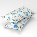 Homefab India 2 Piece Printed Glace Cotton Pillow Covers - Blue, White, Floral