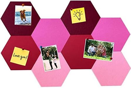 HULAVO 8Pcs Hexagon Felt Cork Board Tiles, Self Adhesive DIY Bulletin Board Pin Board for Office School Home Wall Decor Stickers Memos Photos Display (Gradual Red)