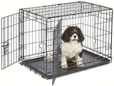 Pet Dog Crate, 30 Inches Metal Wire Puppy Cat Double Door Folding Dog Metal Kennel with Removable Tray, Indoor Outdoor Pet Crates for Small Medium Breed Dogs Animals