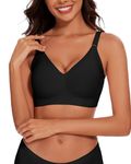 WOWENY Non Wired Bras for Women with Support Padded Seamless Wireless Tshirt Bra Soft V Neck Bralette Comfy Everyday Bustier Black, S