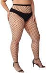 OYOANGLE Women's Plus Size High Waist Fishnet Tights Hollow Out Sheer Stockings Pantyhose Black Fishnet 1XL