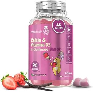 Calcio Integratore con Vitamina D Bambini, 90 Caramelle Gommose (45 Giorni) Gusto Fragola e Vaniglia, Calcio e Vitamina D Sono Necessari per la Normale Crescita e lo Sviluppo delle Ossa nei Bambini