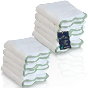 Lotus Linen Scallop Piping Washcloths Towel Set of 10 – 100% Zero Twist Cotton, Ultra Soft & Absorbent Face Cloths, Durable Small Towels for Bathroom (Sage Green Piping, Wash Cloth (Pack of 10))