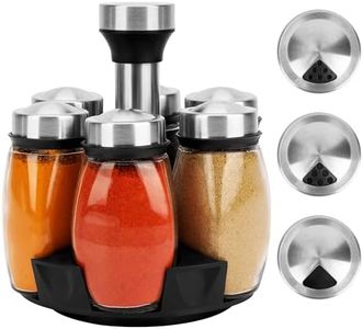 BELLE VOUS Caroussel Epice Rotatif avec 6 Pots à Épices en Verre & Couvercles Argentés - Tourniquet a Epices 360° en Acier Inoxydable - Rangement Epices Cuisine pour Herbes & Assaisonnements