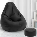 Pi Bean Bags with Beans Filled XXXXXL Bean Bag with Free Cushion and Footrest - Official : SnugHug Combo (Matching Color : Solids, Black)