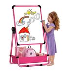 Kids Art Easel Double-Sided Foldable Drawing Board 29.5-44in(74-112cm) Height Adjustable Standing Easel 360° Rotatable Whiteboard Chalkboard with Letters Numbers for Boys Girls Toddlers