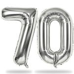 Silver 70th Birthday Balloons for Men, 40 Inch Mylar Self Inflating 70 Balloon Numbers, Large Foil 7 and 0 Helium Number Balloons for Women 70th Birthday Party Decorations Anniversary Decor Supplies