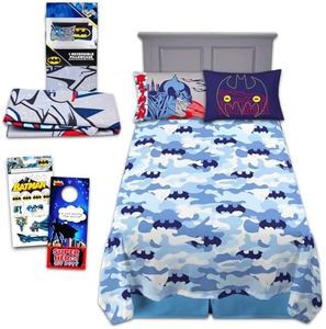 Batman Bedding Set Toddler Bed - Bundle with Batman Bed Sheets with Flat Sheet, Fitted Sheet, and Pillowcase for Twin Bed Plus Stickers, More | Batman Sheets Twin