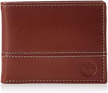 Timberland Men's Leather Passcase Trifold Wallet Hybrid, Cognac