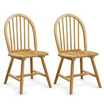 COSTWAY Set of 2 Dining Chairs, Solid Wood Side Chairs with High Spindle Back, Country Style Home Kitchen Dining Room Furniture 2PCS Leisure Chair Seats (Nature)