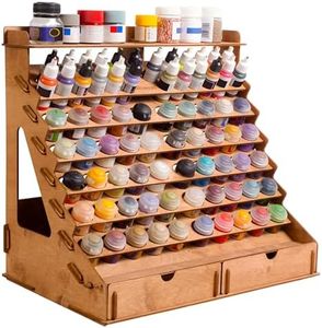 PLYDOLEX Organizador de pintura de madera para 74 botellas de pinturas y 14 pinceles de pintura, organizador de pintura con 2 gabinetes para herramientas de arte y 6 soportes en miniatura