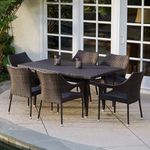 DEVOKO 7 Piece Patio Furniture Dining Set, Rattan Dining Table and Chairs Set, Conversation Set Outdoor Dining Set for Garden, Balcony, Poolside, Backyard (Dark Brown Wicker)