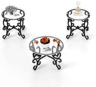 FILINGSKY 3-Piece Coffee Table Set, Tempered Glass Surface Living Room Sets, Coffee Table & 2 End Side Table, Metal Frame for Living Room, Home Office