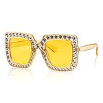 Jagowa 1 Piece Rhinestone Square Sunglasses Large Frame Crystal Sunglasses for Women Dress Costume Accessories (Yellow)