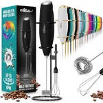 ElitaPro Powerful Milk Frother Wand - 2 in 1 Handheld Coffee Frother and Egg Beater - Mini Foam Maker With Stand - Whisk Drink Mixer & Foamer for Coffee, Latte, Matcha, Hot Chocolate (Black)