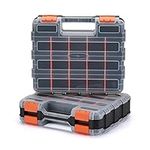 EMENTOL 2PCS Double Side Tool Organizer with Impact Resistant Polymer and Customizable Removable Plastic Dividers, Hardware Box Storage, Excellent for Screws, Nuts, 34-Compartment, Black/Orange