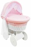 BABYMAM Baby Full Bedding Set With Canopy To Fit Wicker Moses Basket DIMPLE Pink