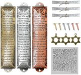 FEIXICHUJI Mezuzah with Scroll for Door, Set of 3 Jewish Mezuzah for Door with English & Hebrew House Blessing Gift for New Home, Metal Mezuzah Cases for Jewish Gifts