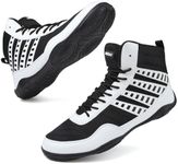 Wrestling Shoes Boxing Shoes for Men Pro Wrestling Boots High Top Fitness Weightlifting Powerlifting Shoes Black/White