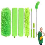 6PCs Feather Duster For Cleaning,Extendable Feather Dusterwith 30-100 inch Telescopic Extension Pole,Detachable Bendable & Washable Duster for Blinds,Ceiling Fan,Cobweb