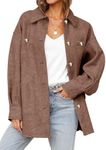 Dokotoo Girls Fall Oversized Long Sleeve Shacket Jacket 2024 Button Down Blend Coats with Pockets,Brown XX-Large